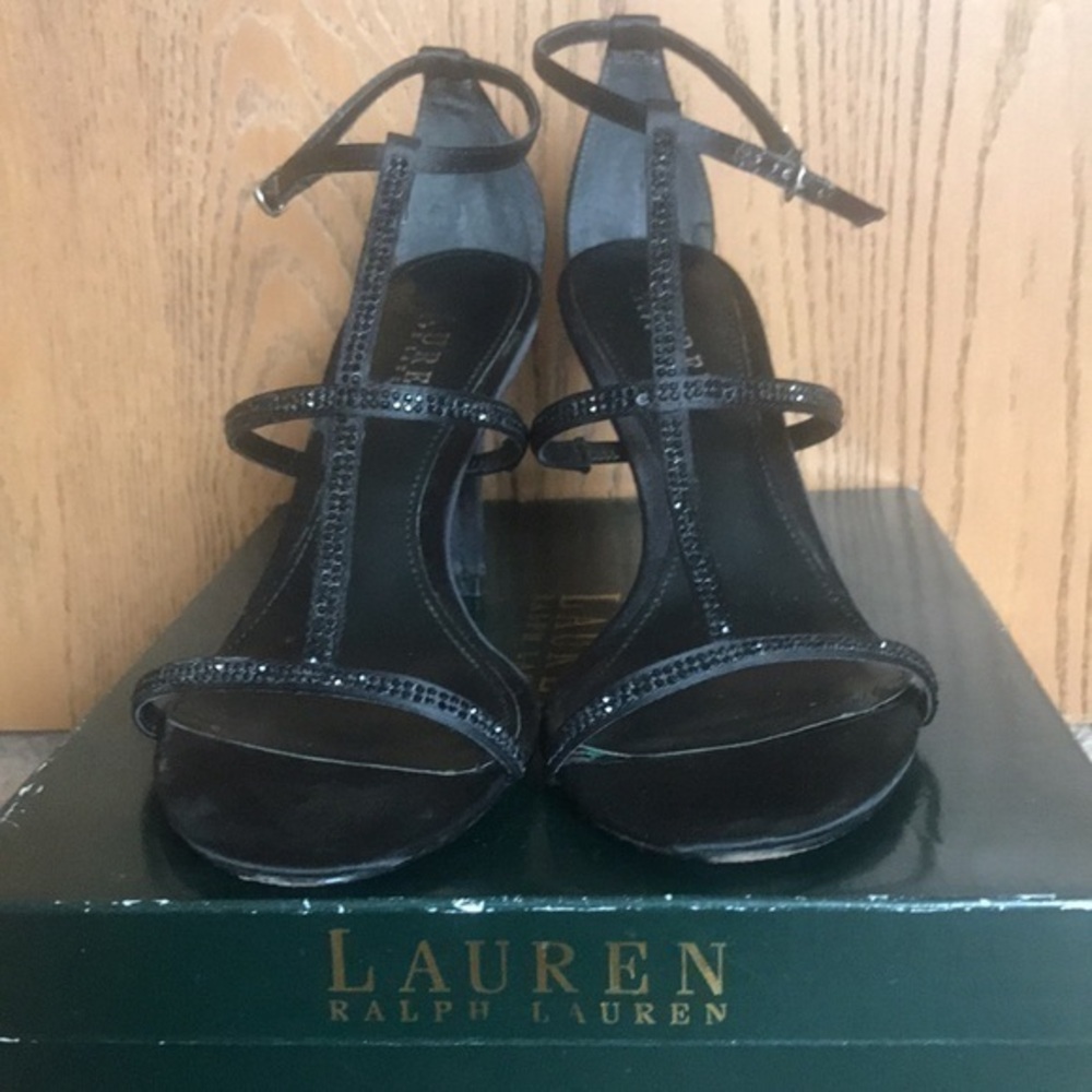Ralph Lauren Aida black satin/stones heels size 8